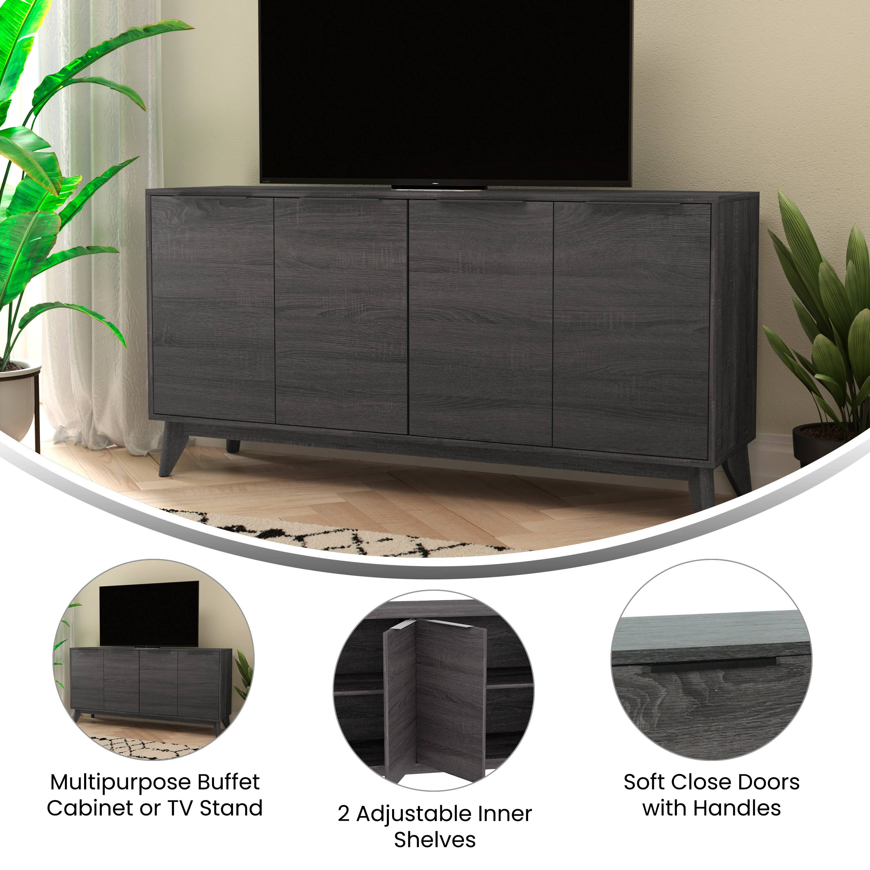 Multipurpose Buffet Cabinet or TV Stand  
2 Adjustable Inner Shelves  
Soft Close Doors with Handles