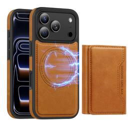 Dteck - Detachable Magnetic Wallet Case for Apple iPhone 17 Pro Max,2-in-1 Shockproof Faux Leather Card Holder Stand Back Cover - Brown