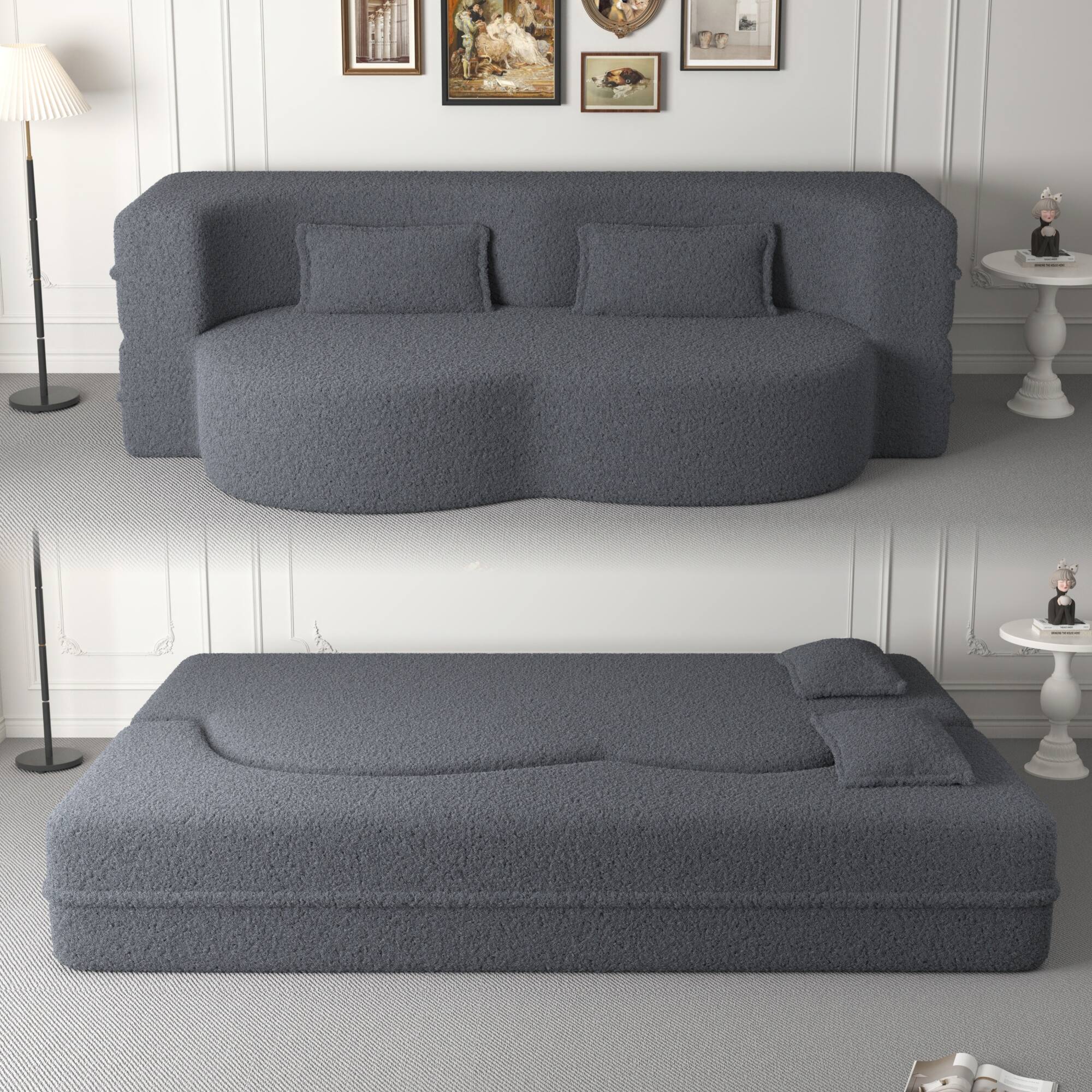 Front. GOODSILO - Convertible Floor Sofa Bed with 2 Pillows, Full Size Folding Mattress for Living Room and Guest Spaces - Grey.