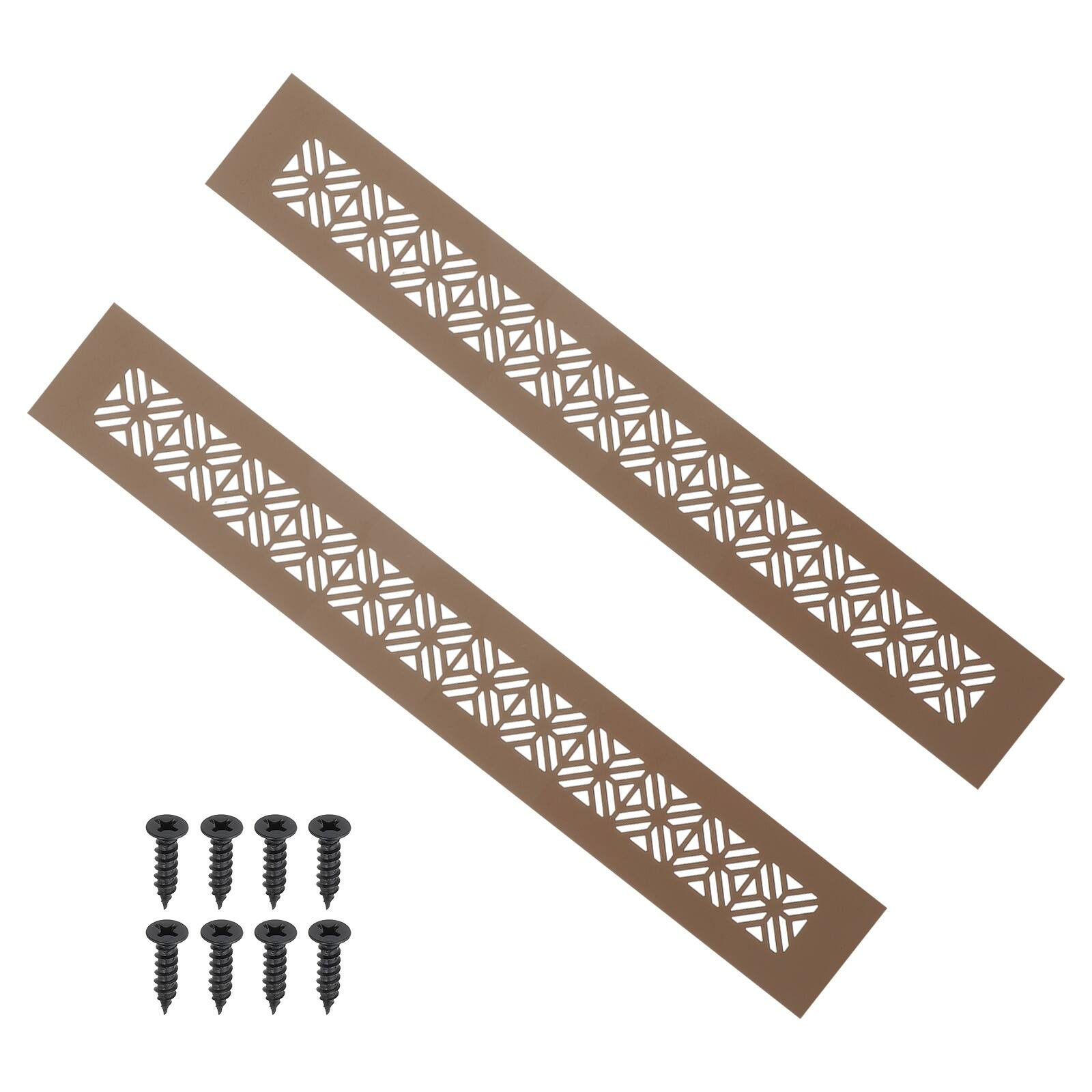Front. Unique Bargains - 14"x2" Door Air Vent Cover, 2pcs Heavy Duty Aluminum Alloy Grille Louvered with Mounting Screws for Cabinet Wardrobe - Brown.