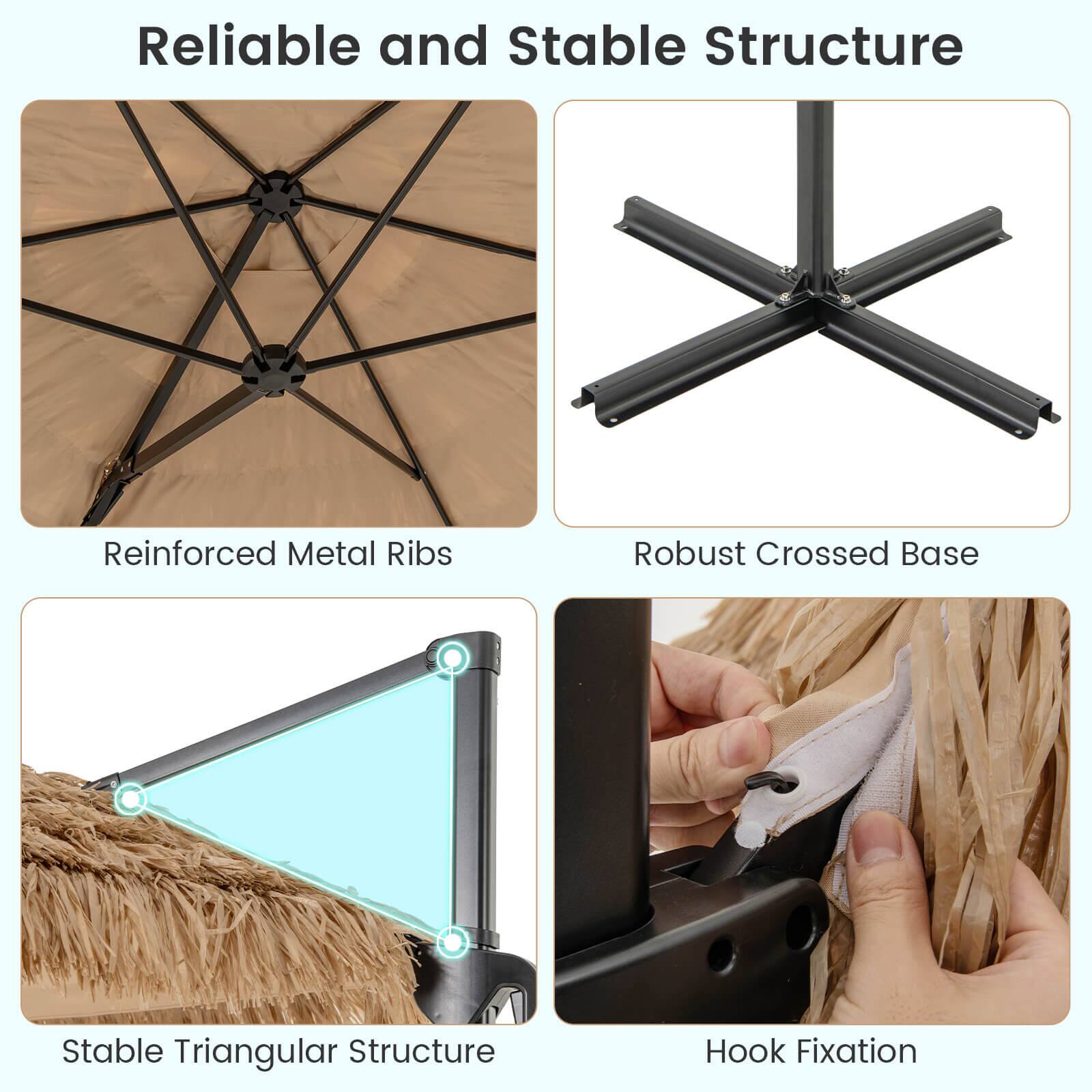 Reliable and Stable Structure

- Reinforced Metal Ribs
- Robust Crossed Base
- Stable Triangular Structure
- Hook Fixation