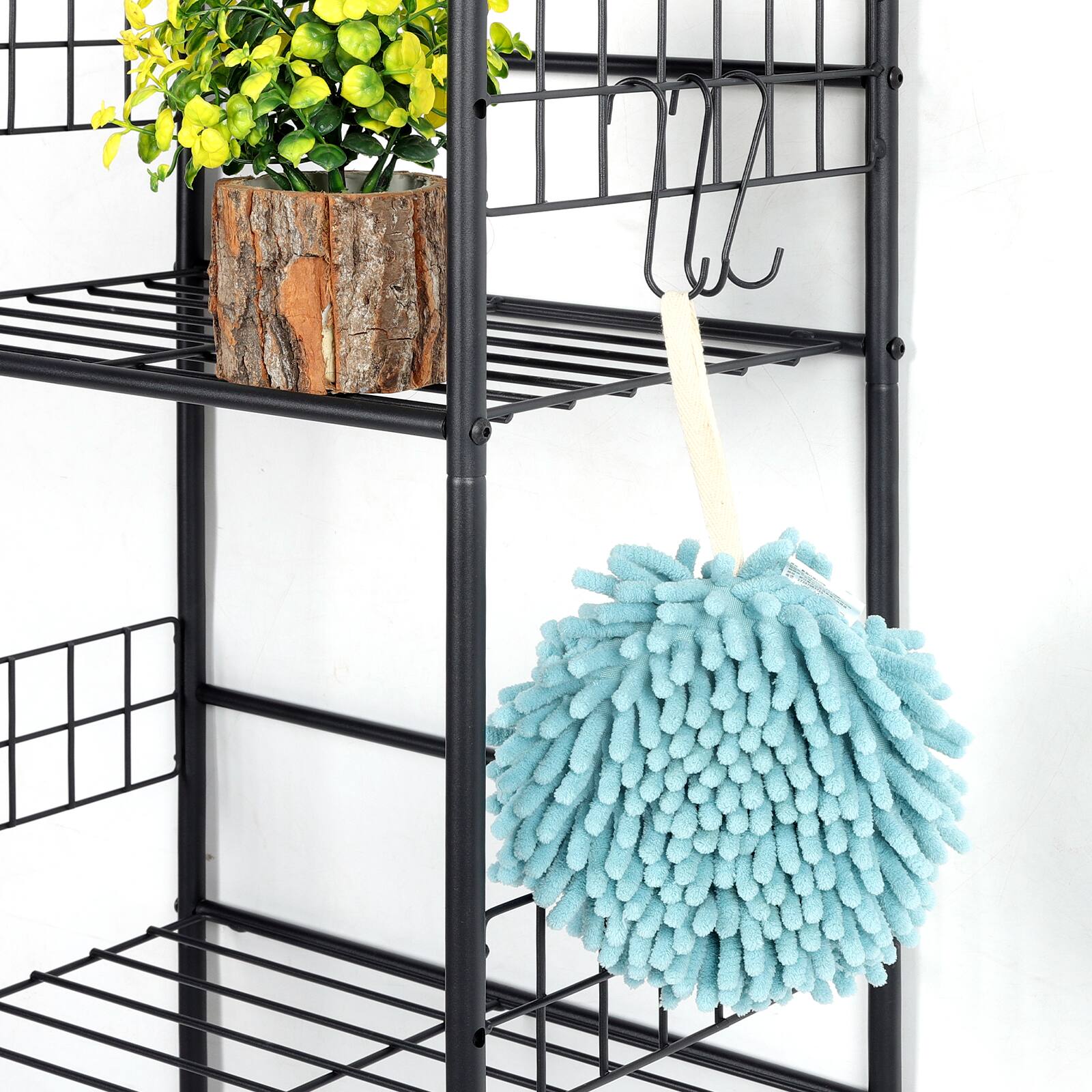 Left. Oumilen - 4-Tier Wire Storage Shelf with Wood Top, Black Metal Frame & Accessories, Brown - Brown.