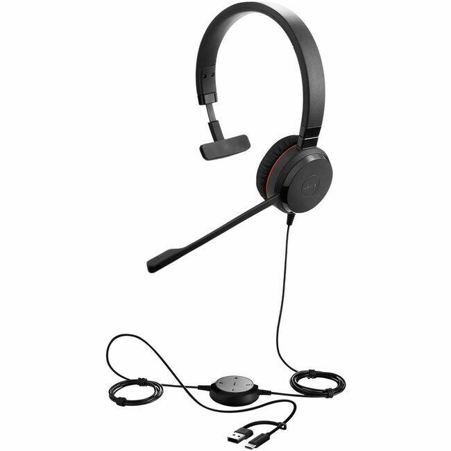 Front. Jabra - Jabra Evolve 20SE - USB-C/A, MS Mono - Mono - USB Type C, USB Type A - Wired - 20 Hz to 20 kHz - On-ear, Over-the-head - Red.