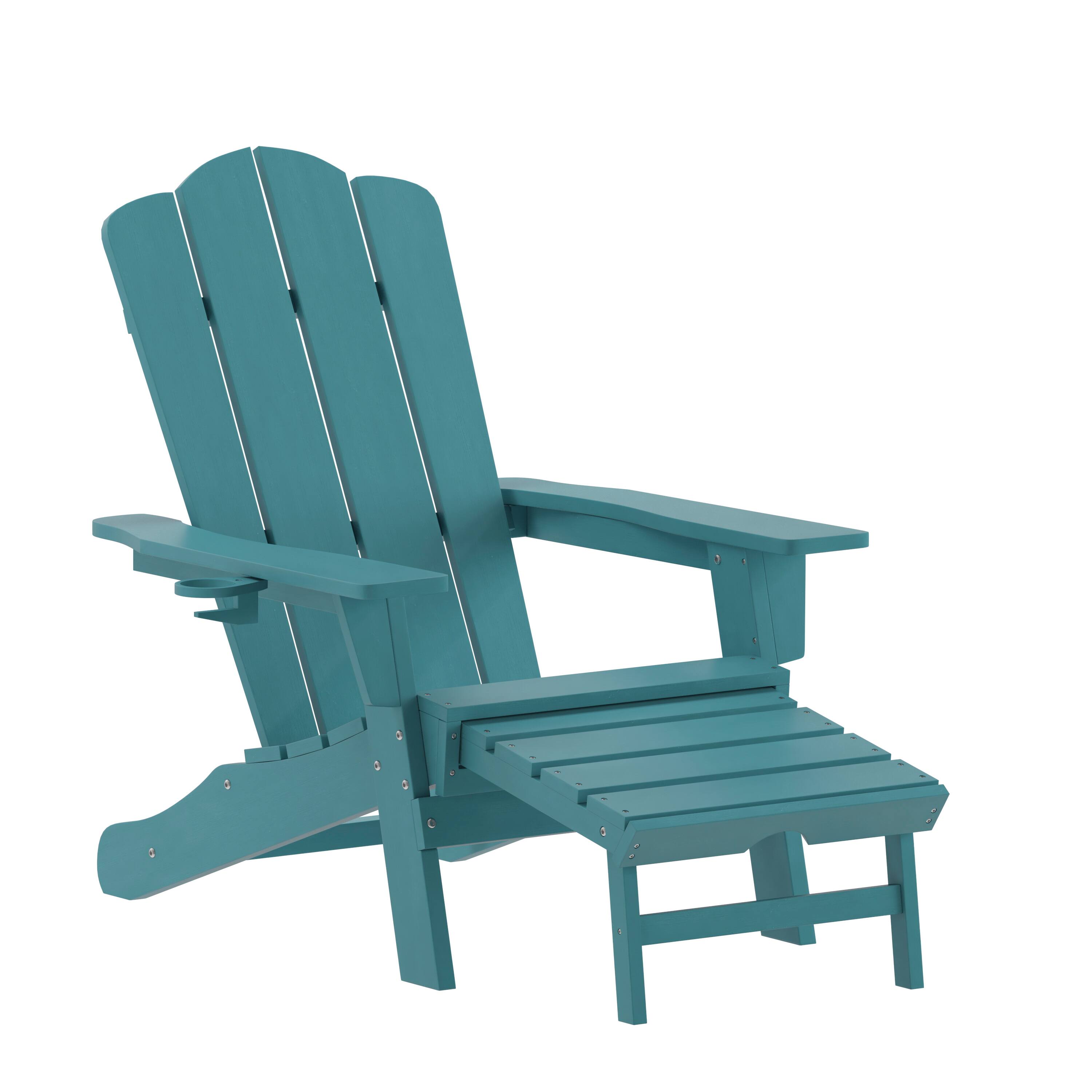 Emma + Oliver - Tiverton Adirondack Chair with Cup Holder and Pull Out Ottoman, All-Weather HDPE Indoor/Outdoor Lounge Chair - Blue price history on PriceWatchPro