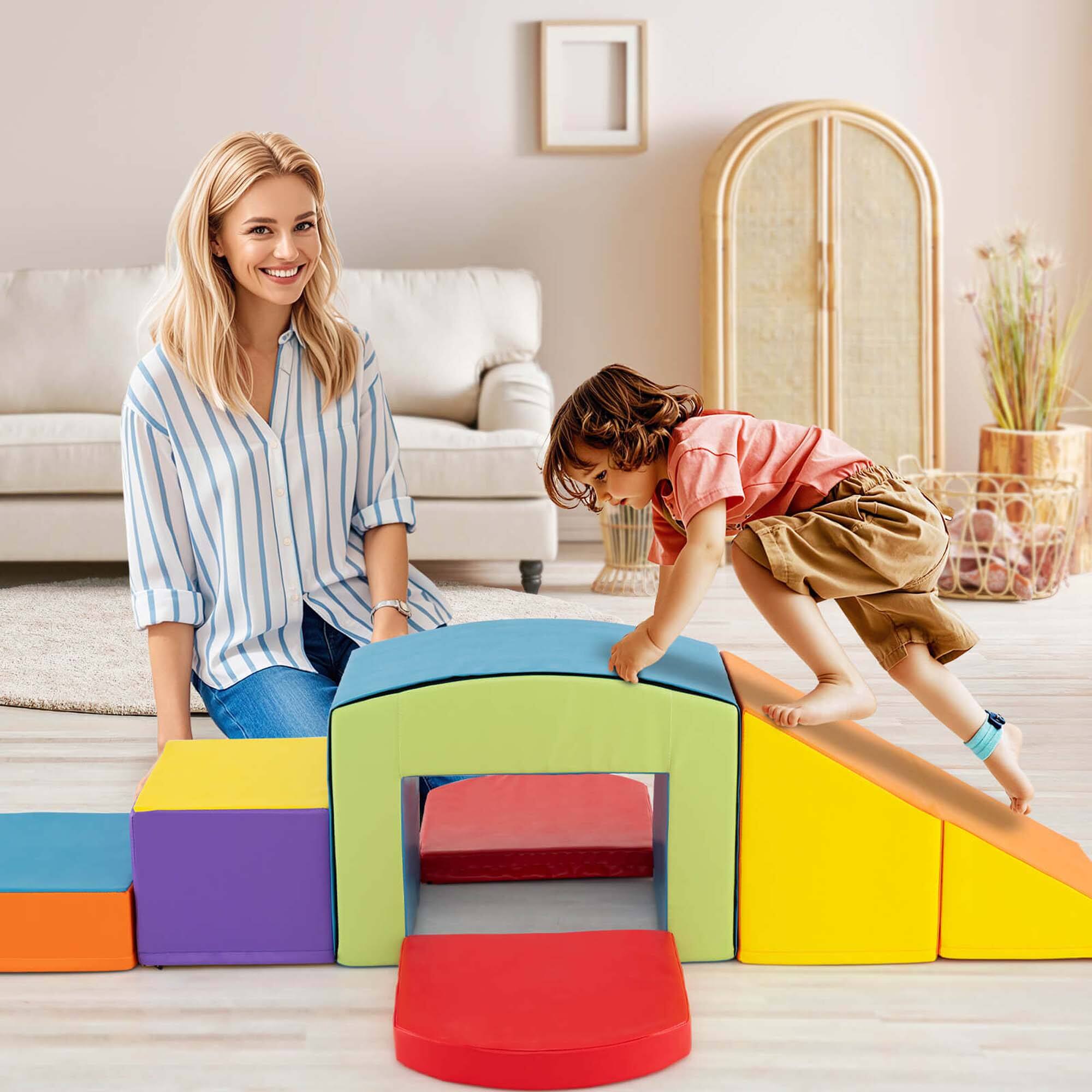 Alt View 1. Costway - Costway 6 PCS Multi-color Climb and Crawl Activity Playset with Tunnel Slide Stairs & Ramp - Multicolor.