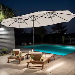 Kadyn - 15 Feet Double Sided Patio Umbrella with 48 LED Lights Outdoor Table Umbrella Yard Umbrella Outdoor Patio Umbrella - Beige