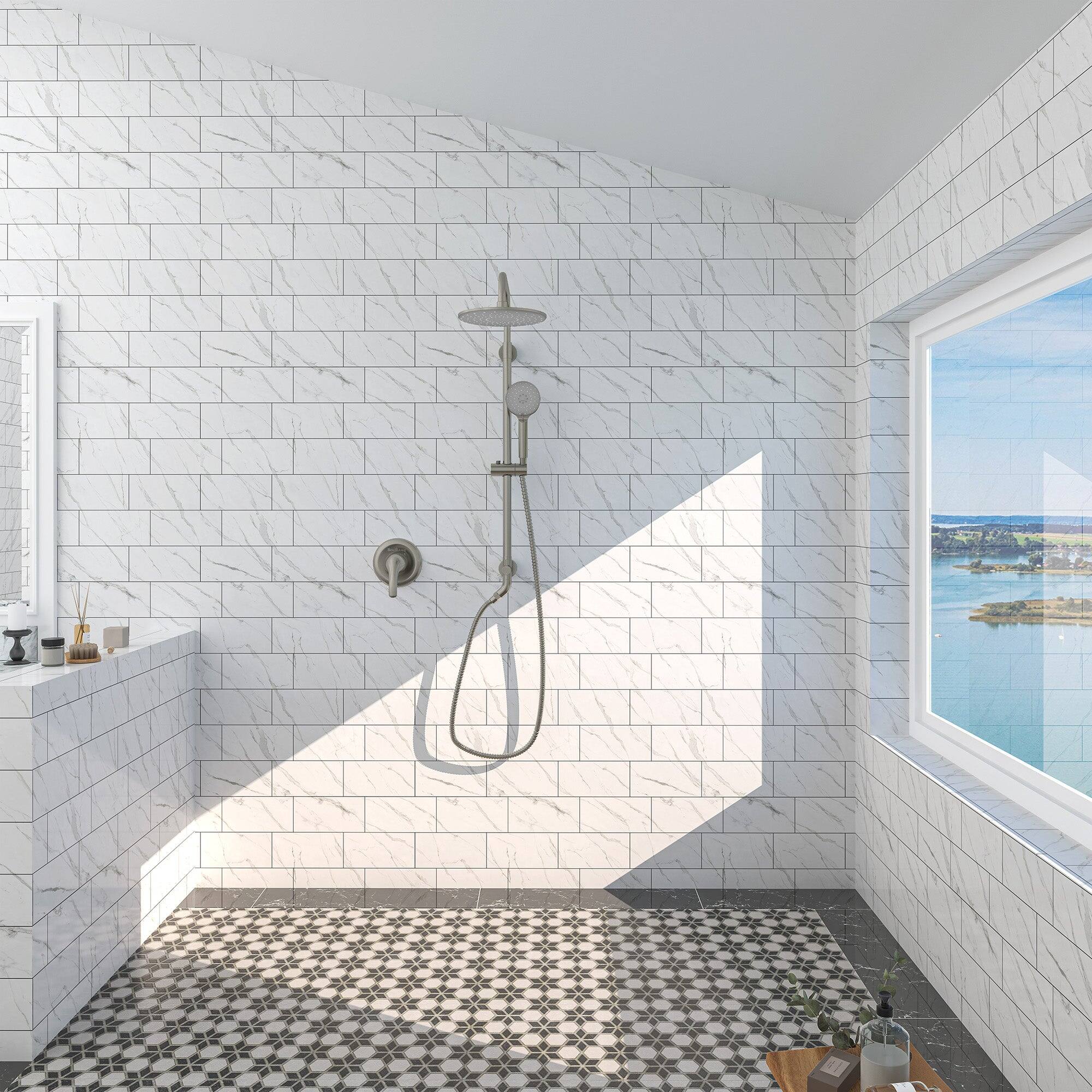 Alt View 4. Boyel Living - 3-Spray Patterns with 2.5 GPM 10 in. Wall Mount Dual Shower Heads with Pressure Balance Valve in Brushed Nickel - Brushed Nickel.