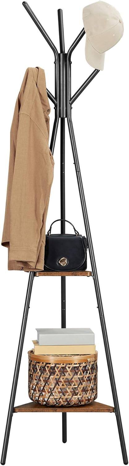 Songmics Home - Coat Rack with Stands – Industrial Style Hallway Organizer with 2 Shelves in Rustic and Black - Brown