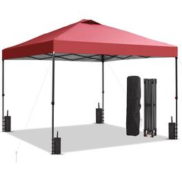 Ainfox - 12x12 Pop Up Canopy Patio Carpas,One Push Set up with Central Lock,Hand Carry Bag,4 Sandbags - Red