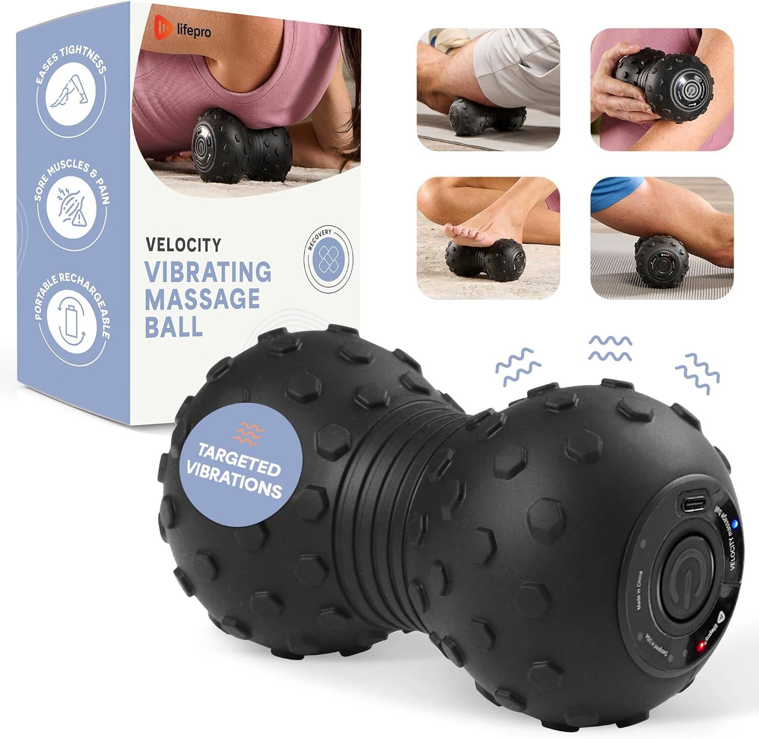 Eases tightness  
Sore muscles & pain  
Velocity vibrating massage ball  
Portable rechargeable  
Targeted vibrations
