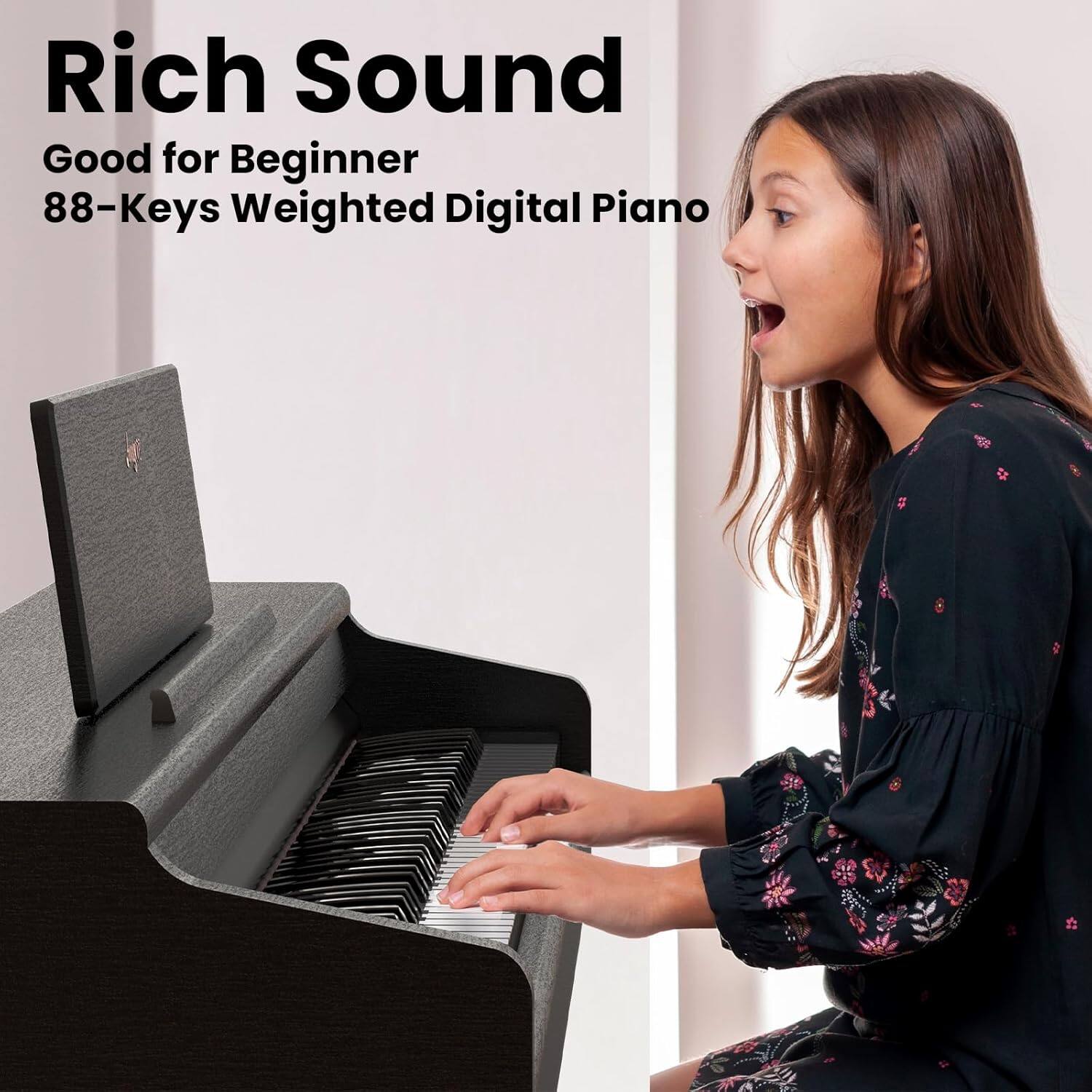 Rich Sound  
Good for Beginner  
88-Keys Weighted Digital Piano