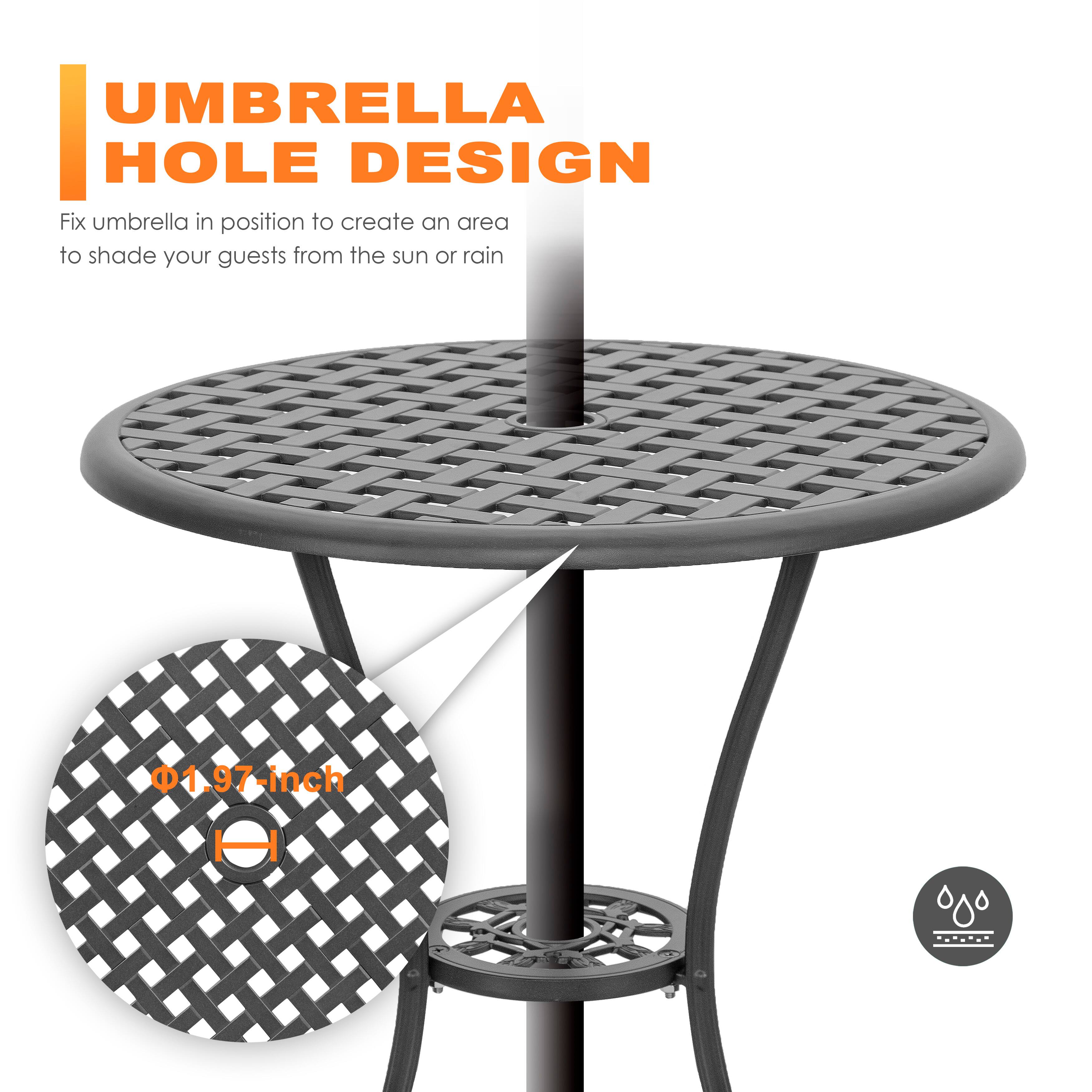 UMBRELLA HOLE DESIGN  
Fix umbrella in position to create an area to shade your guests from the sun or rain  

Φ1.97-inch