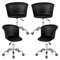 Costway - Adjustable Office Chair Armless Swivel Desk Chair PU Leather Seat (Set of 4) - Black - Front_Zoom