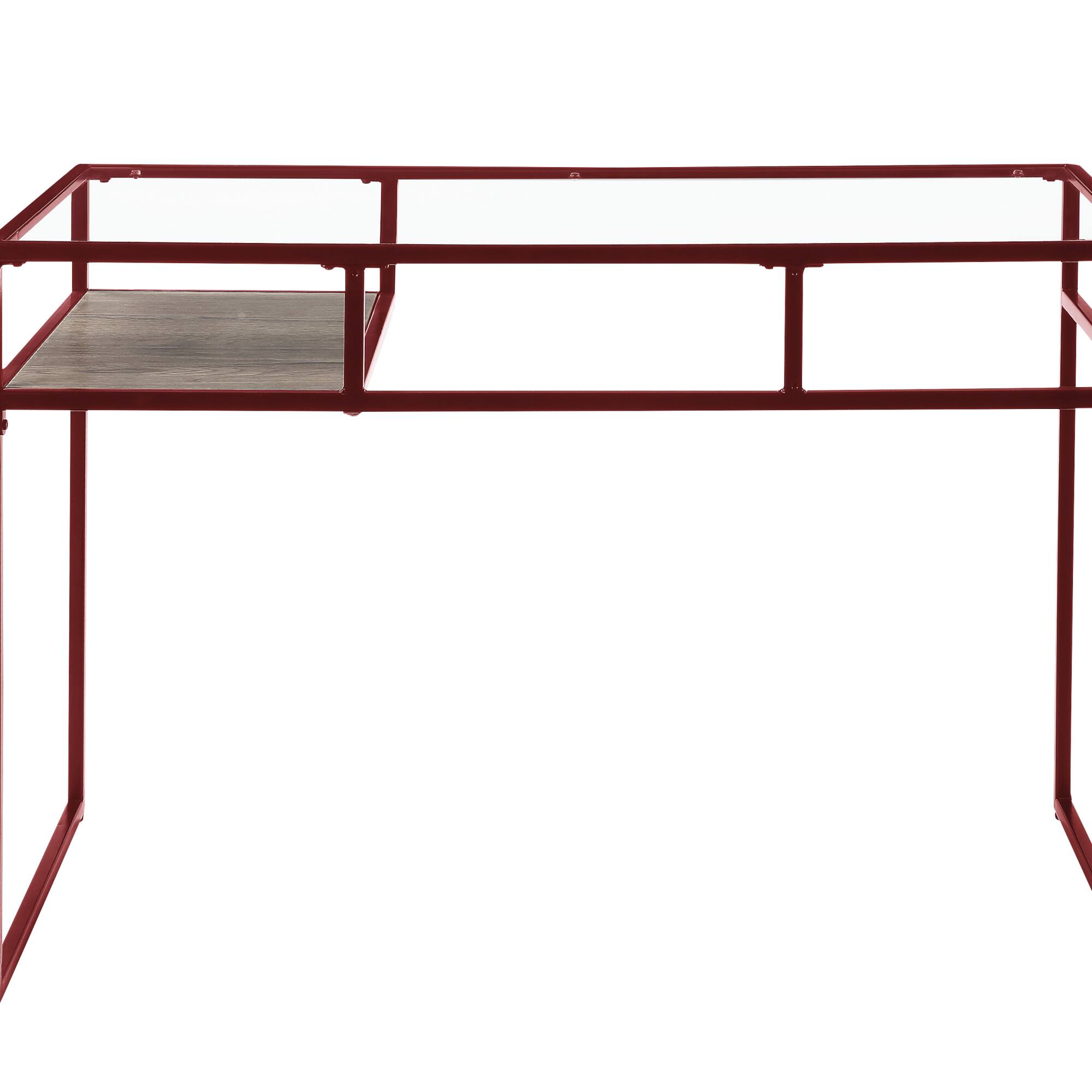 Back. GOODSILO - Contemporary Glass Top Writing Desk and Storage Shelf for Modern Home Office Workspace - Red.