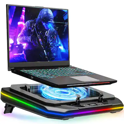 Front. HongFei - Gaming Laptop Cooling Pad, RGB Laptop Cooler Stand with Powerful Turbofan, Height Adjustable for 13-19 Inch Notebook - black.