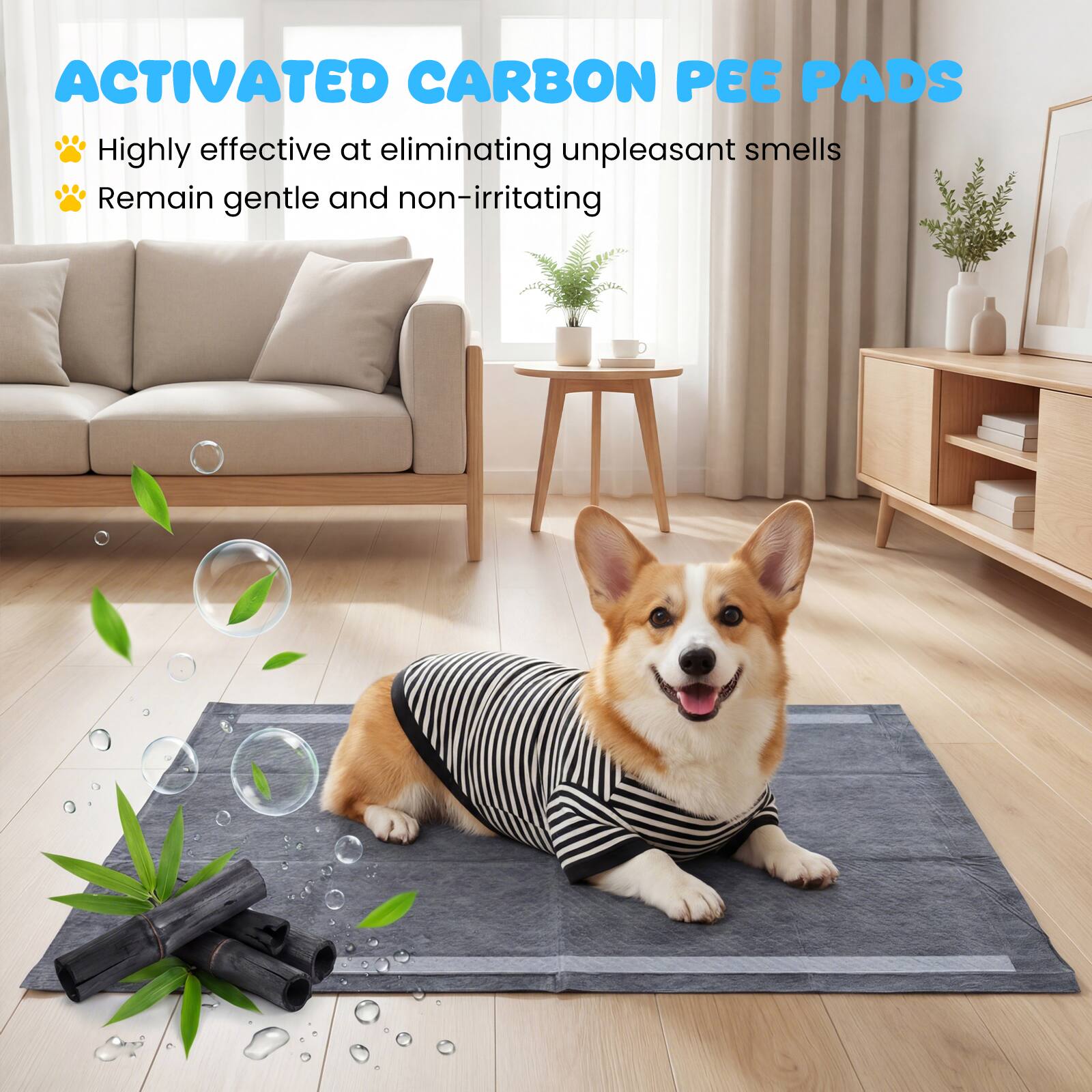 ACTIVATED CARBON PEE PADS

- Highly effective at eliminating unpleasant smells
- Remain gentle and non-irritating
