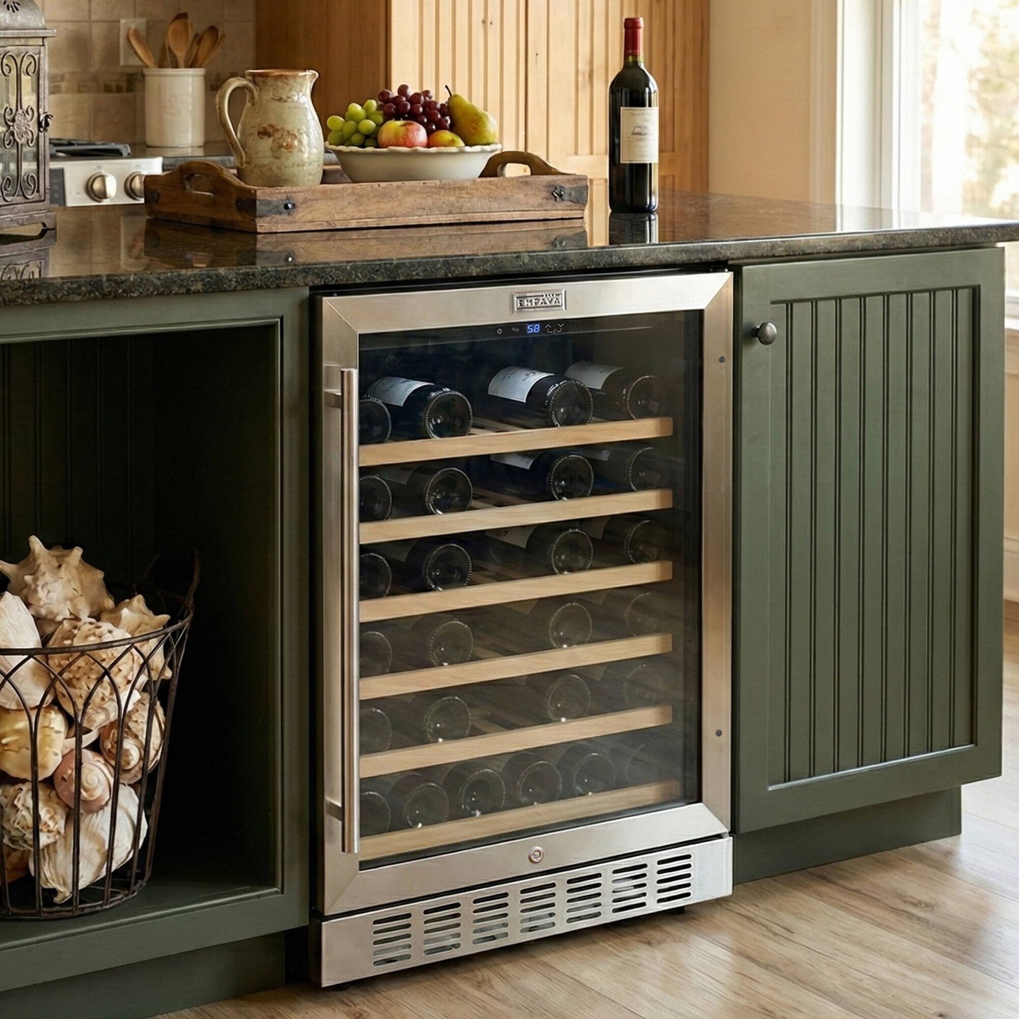 Alt View 3. Empava - 23.43 In. 46-Bottle Wine Cooler With Compressor Cooling, 6 Beech Shelves, Built-In/Freestanding Wine Fridge In Black - Black.