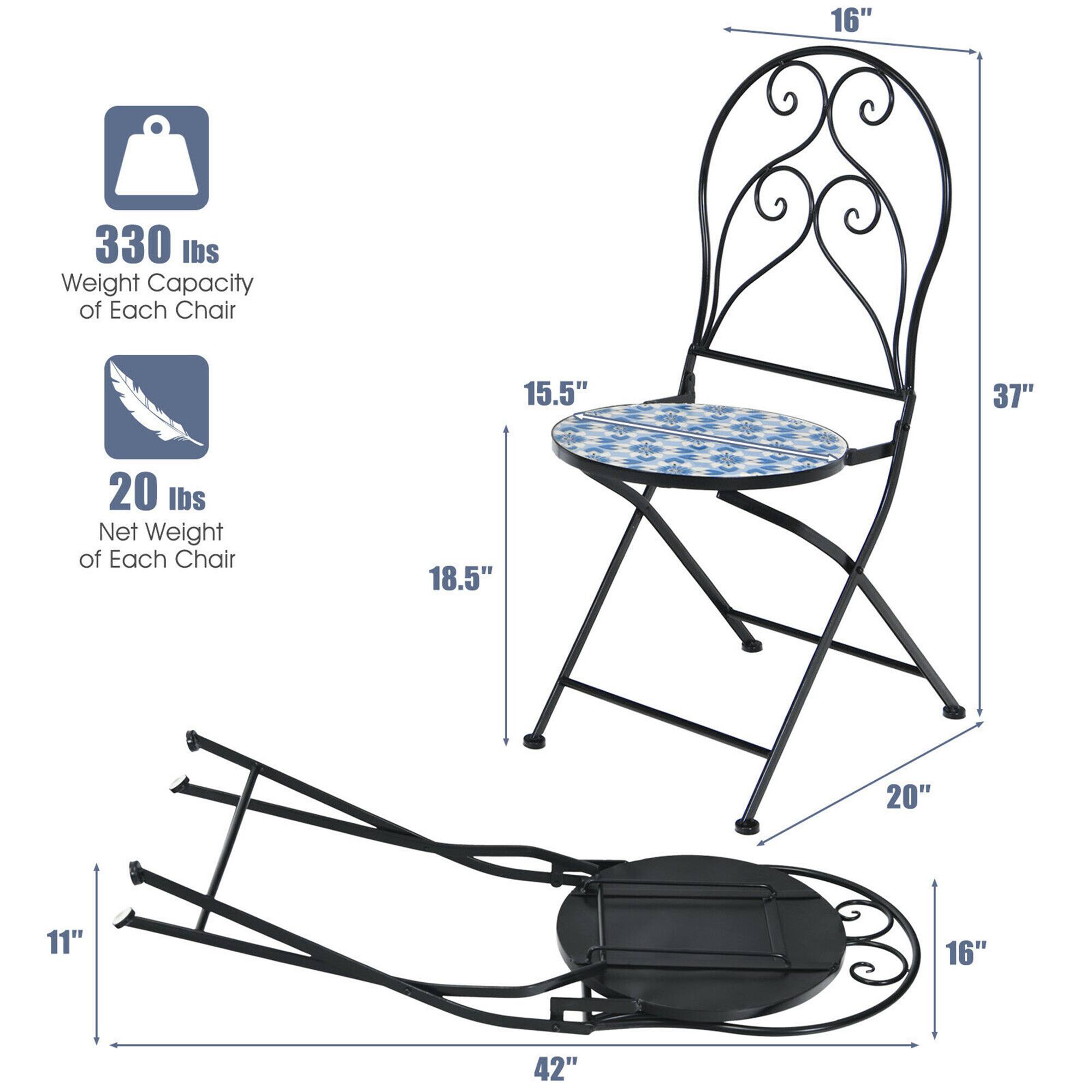 - 330 lbs Weight Capacity of Each Chair
- 20 lbs Net Weight of Each Chair

Dimensions:
- 16" (height)
- 37" (height)
- 15.5" (seat diameter)
- 18.5" (seat depth)
- 20" (width)
- 16" (width)
- 11" (depth)
- 42" (length)