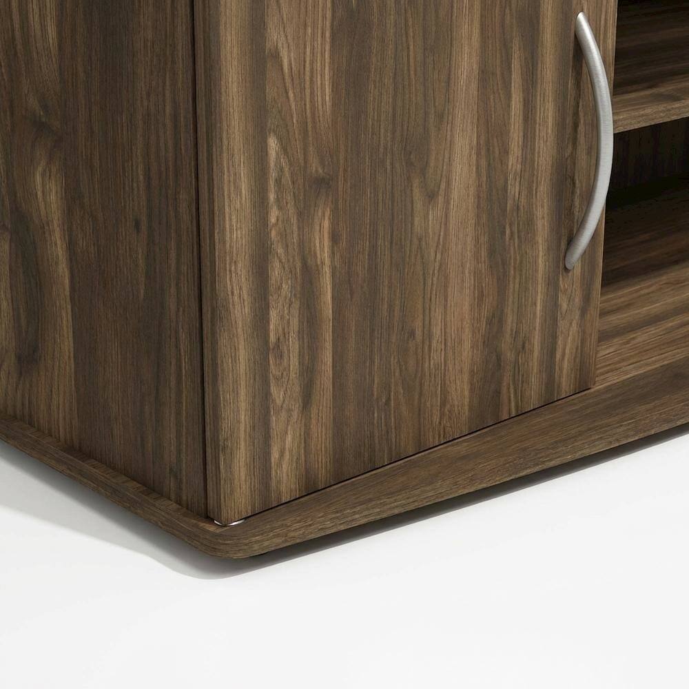 Alt View 2. FurniFact - Large entertainment center in brown walnut and black finish with ample storage - Brown Walnut/Black.
