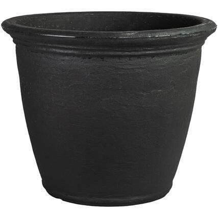 Front. Sunnydaze - 20 in Anjelica Dual-Wall Polyresin Planter - Matte Black.