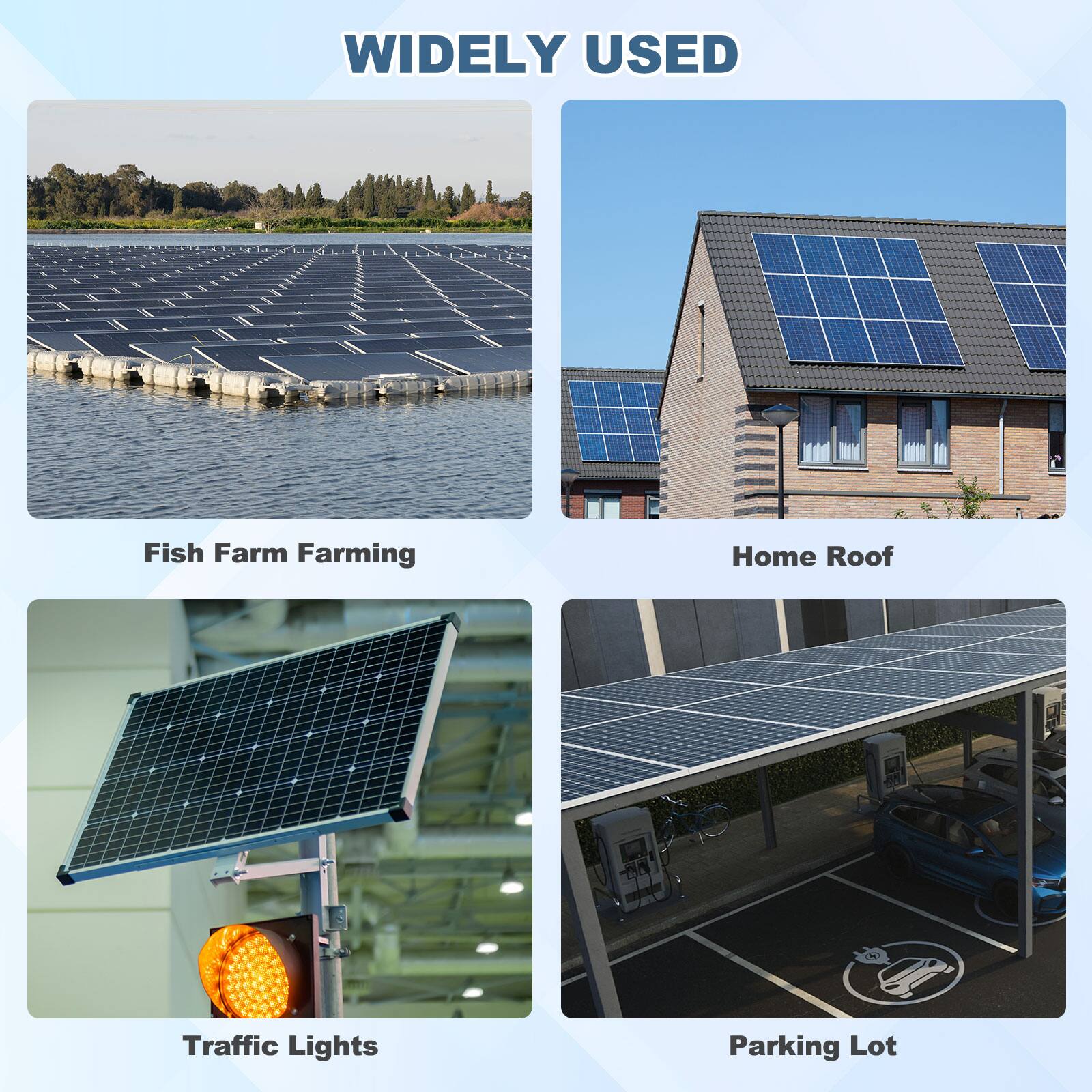 WIDELY USED

Fish Farm Farming

Home Roof

Traffic Lights

Parking Lot