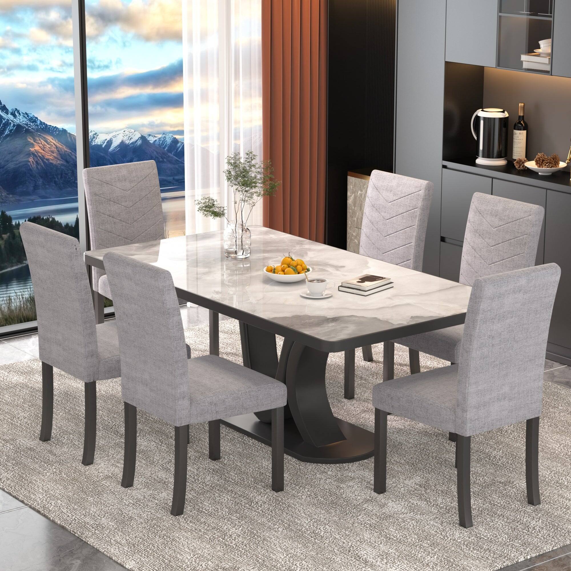 Alt View 5. Vecelo - Modern Parsons Chairs Set of 6 - High Back Ergonomic, Linen Upholstery, 260lb Capacity, Quick Assembly - Light Grey.