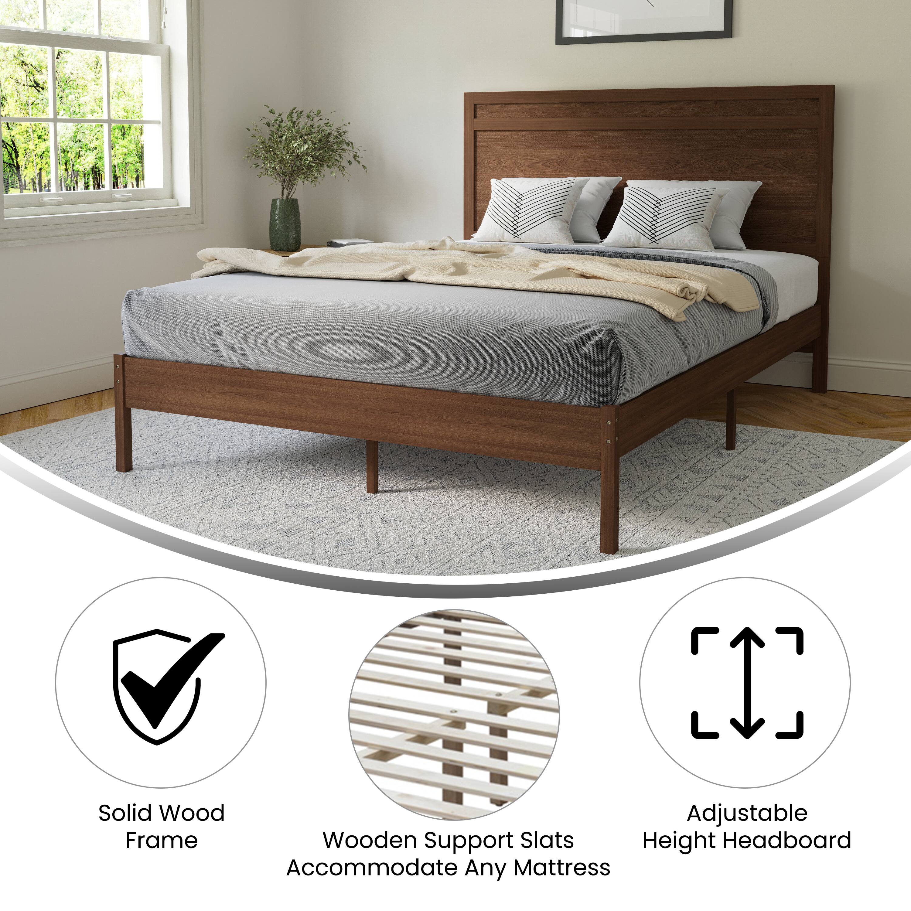 Solid Wood Adjustable Frame Wooden Support Slats Accommodate Any Mattress Height Headboard