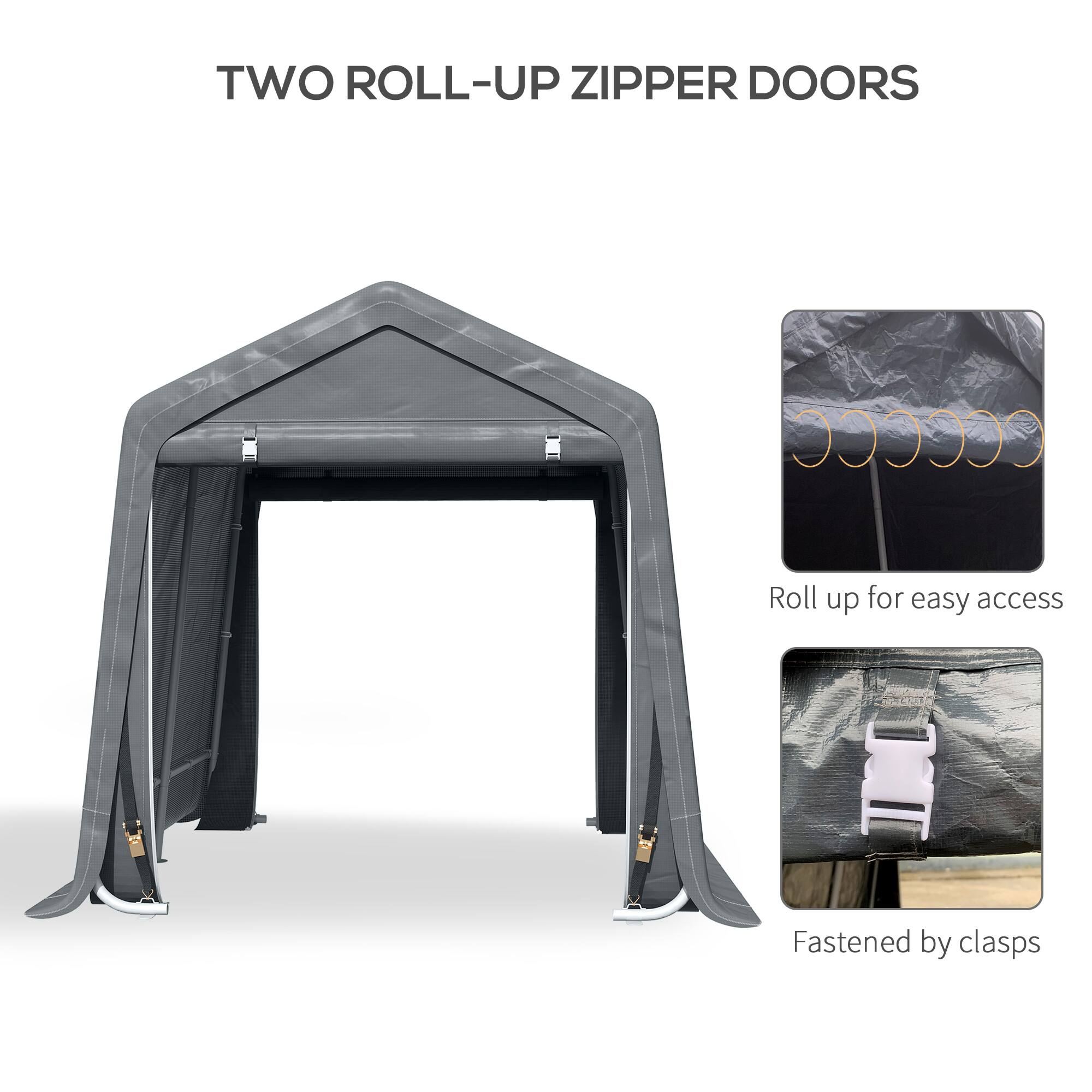 TWO ROLL-UP ZIPPER DOORS
Roll up for easy access
Fastened by clasps