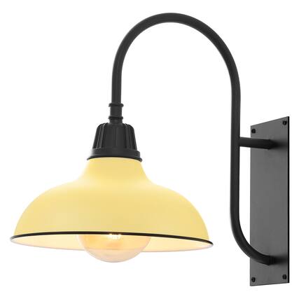 Front. Jonathan Y - Stanley 12.25" 1-Light Farmhouse Industrial Indoor/Outdoor Iron LED Gooseneck Arm Outdoor Sconce, Matte Yellow - Matte Yellow/Black.