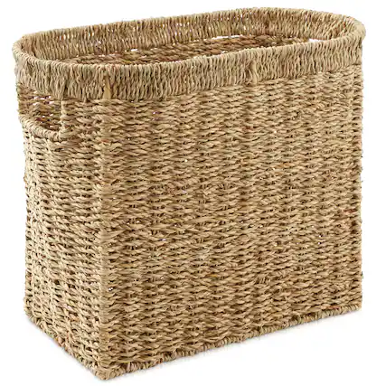 Front. Casafield - Magazine Holder Storage Basket Bin with Handles - Seagrass Hyacinth Woven Bins - Natural - Seagrass.