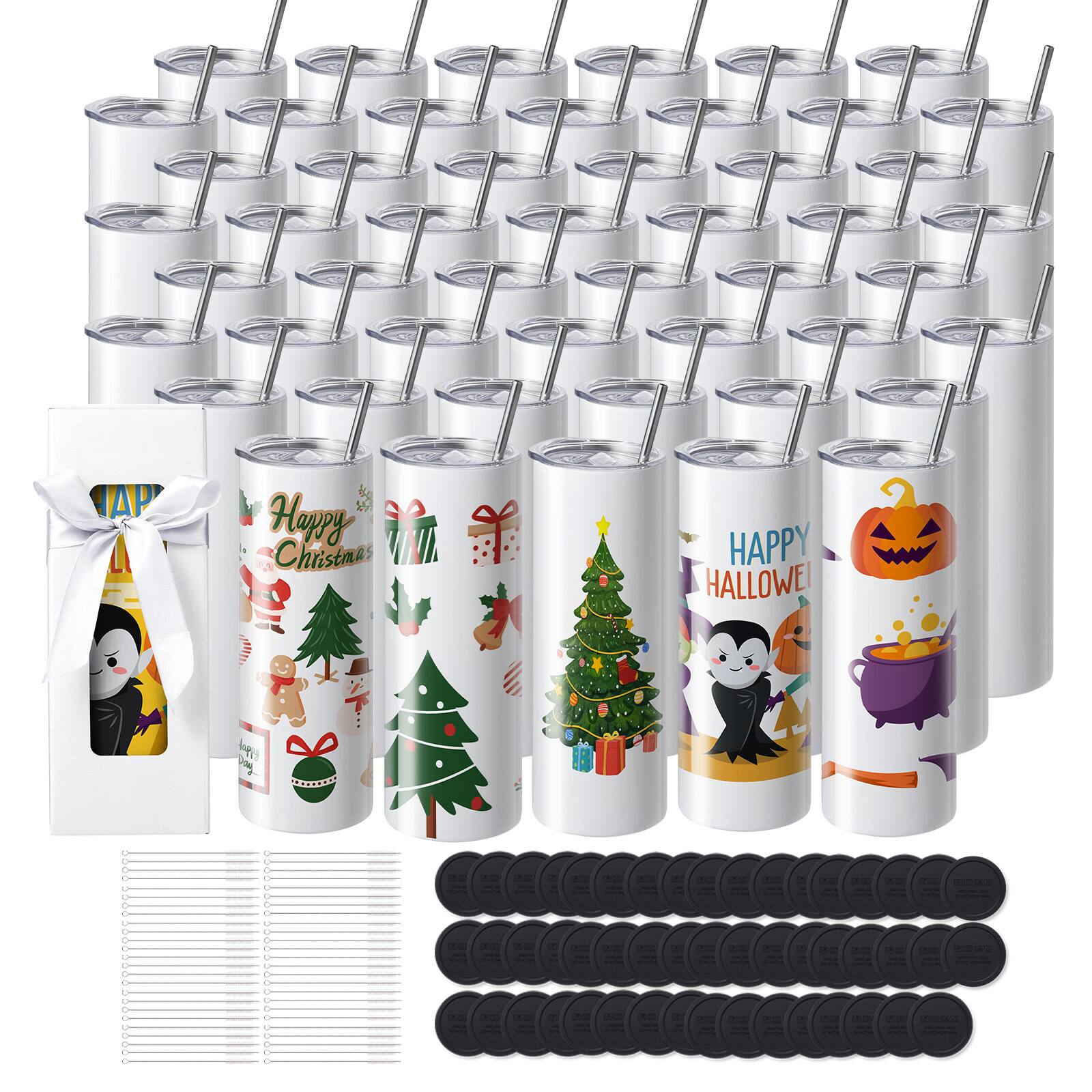 VEVOR - 50 Pack Sublimation Tumblers 20oz Skinny Straight, Stainless Steel Sublimation Tumblers Blank - Blank color