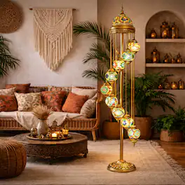FC Design - 82"H Antique Gold Base Spiral Turkish Lamp w/ 11 Hanging Bulbs
