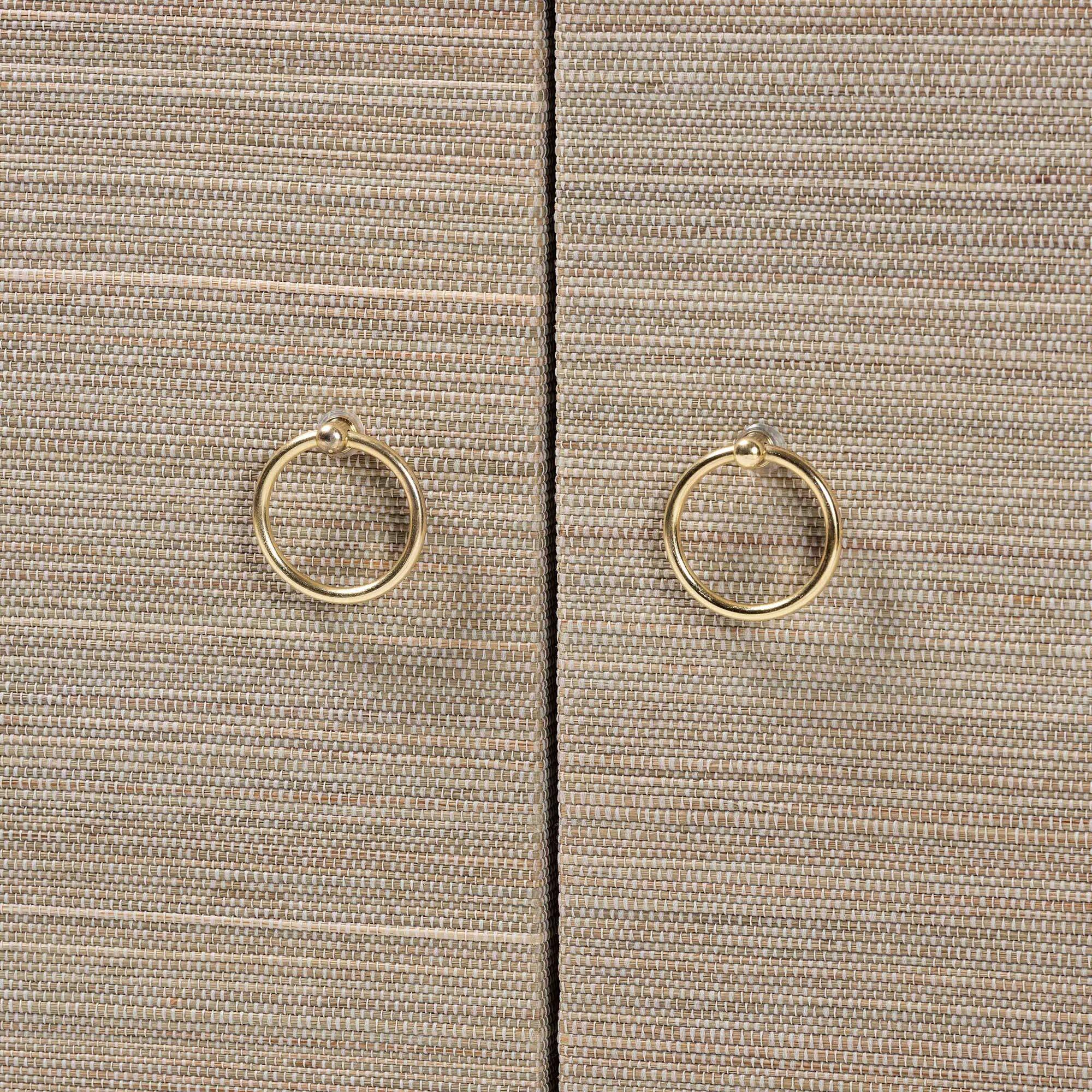 Alt View 1. bali & pari - bali & pari Halen Natural Grasscloth Storage Cabinet - Two-Door Console Storage Solution with Gold Ring Pulls - Beige.