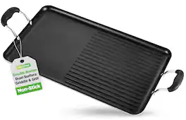 NutriChef - 24" Stove Top Griddle Pan, Nonstick Double Burner Grill & Griddle Combo, Ridged & Flat Surfaces - Black
