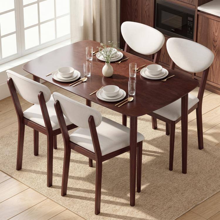 Alt View 1. PULUZ - 5-Piece Dining Table Set for 4, Mid-Century Modern Kitchen Table and Chairs - Cream White.
