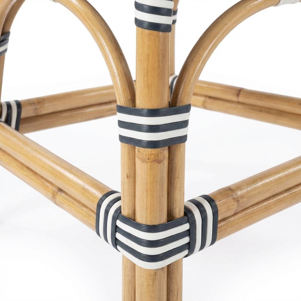 Alt View 4. Starlight Canyon Home - Rattan Low Back Counter Stool, Transitional Bar Stool for Dining Rooms - White And Navy Stripe.