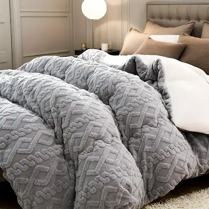 Front. Shatex - warm and thick king 3 pieces comforter set extremely soft and comfortableozy every night. - gray.