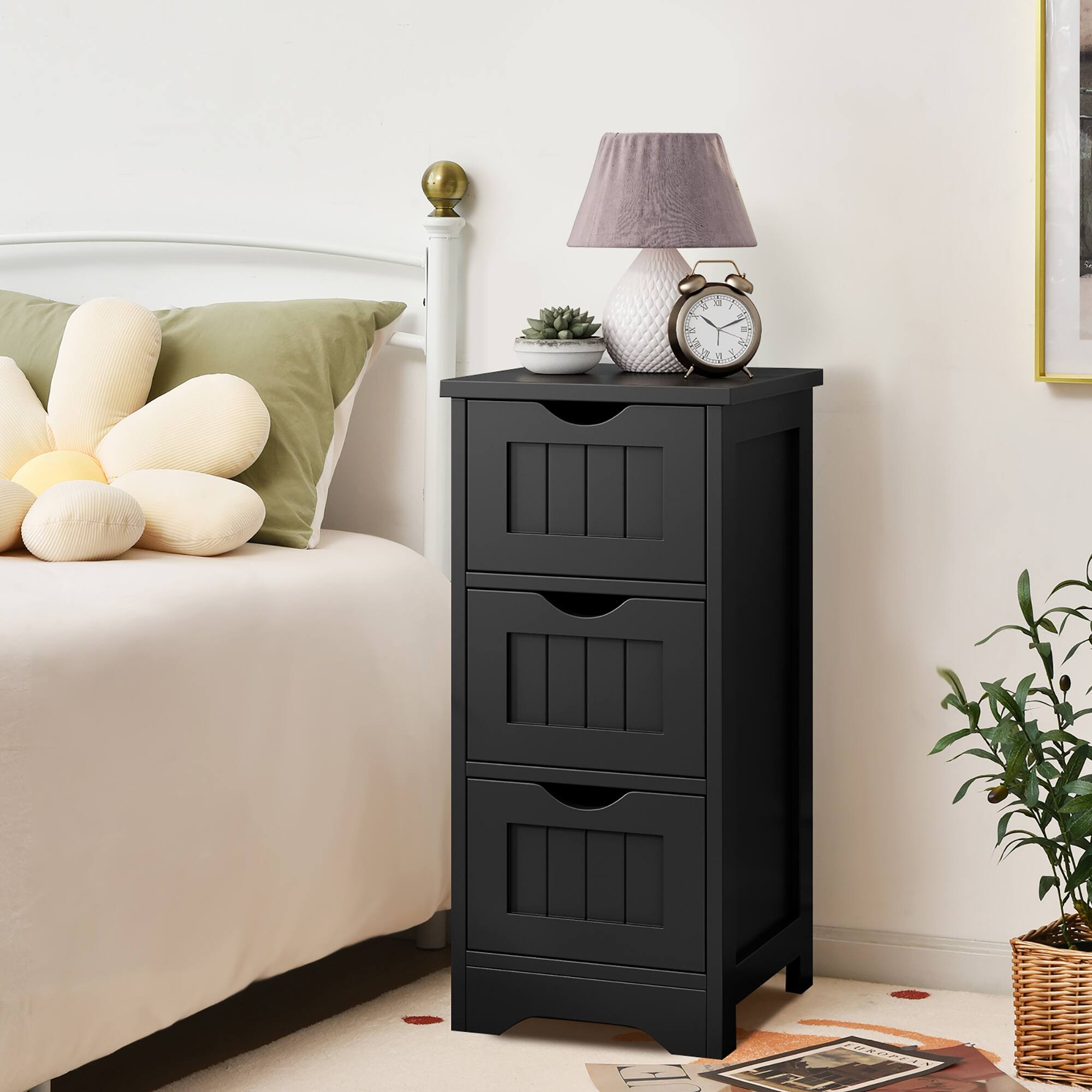 Alt View 4. Gymax - Gymax 3-Drawer Bathroom Floor Cabinet Free Standing Side Storage Organizer Nightstand Black - Black.