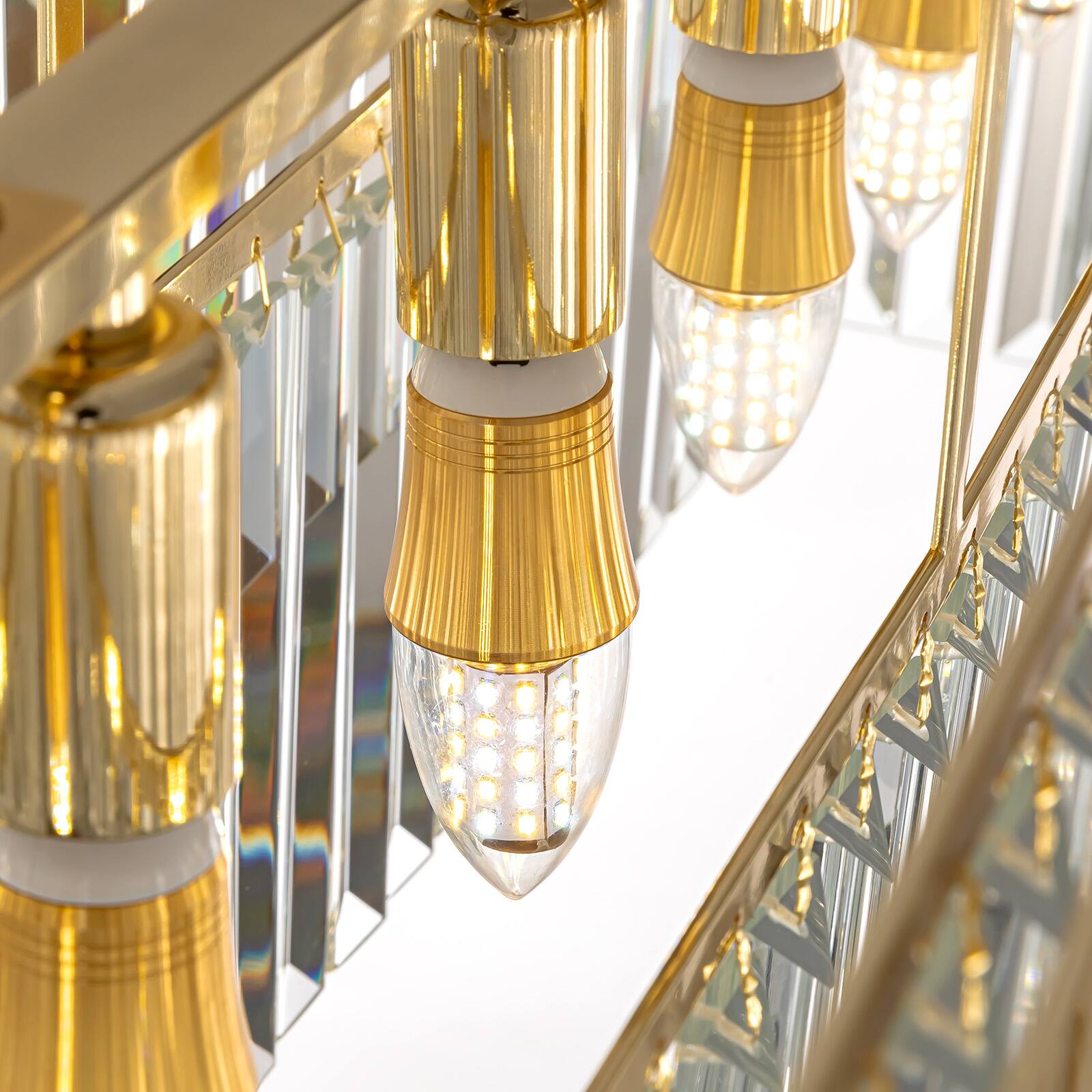 Alt View 7. Siljoy - 40-inch 7 Light Gold Crystal Linear Chandelier with Adjustable Chain for Dining Room and Kitchen Island - Gold.