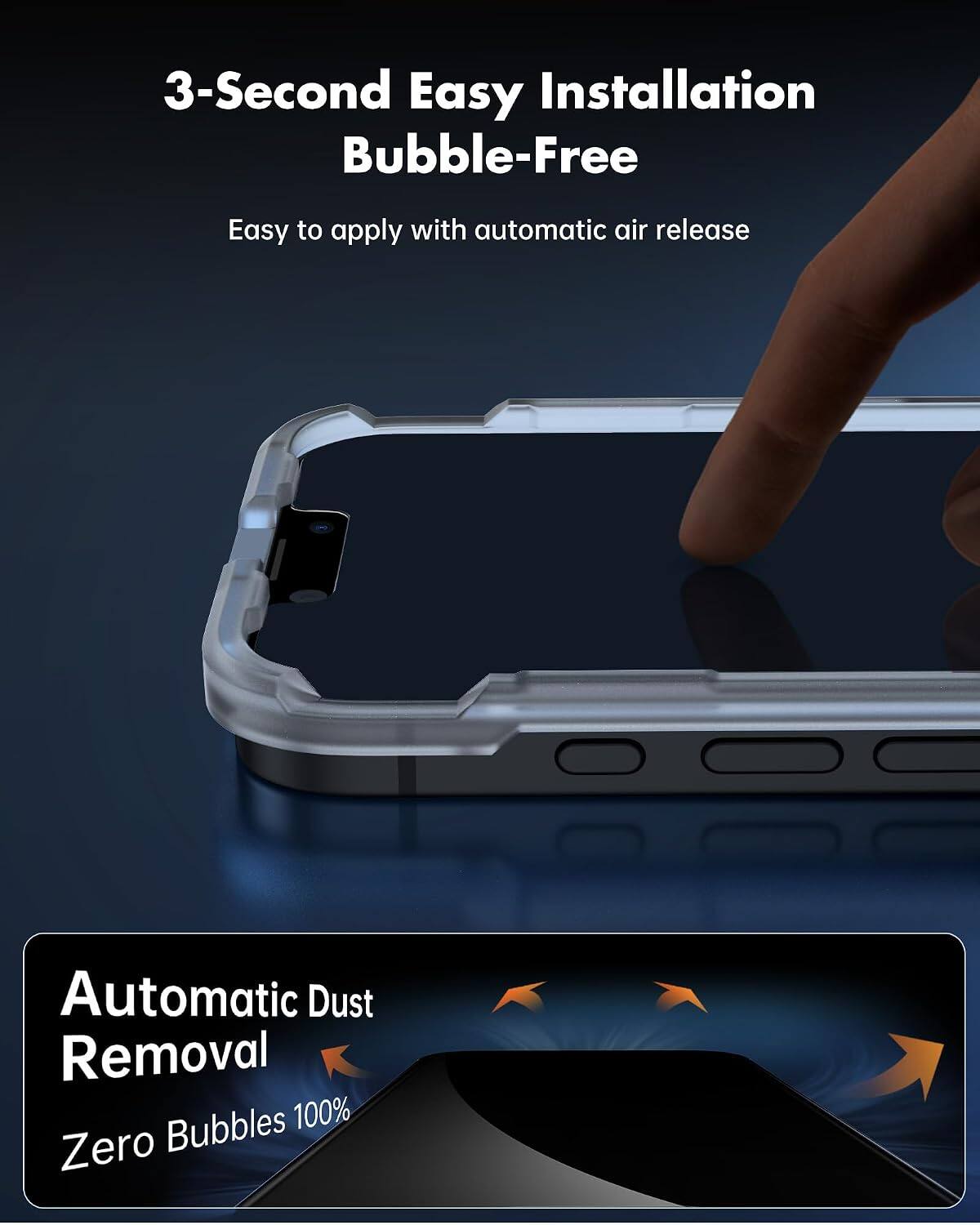3-Second Easy Installation Bubble-Free  
Easy to apply with automatic air release  
Automatic Dust Removal  
Zero Bubbles 100%