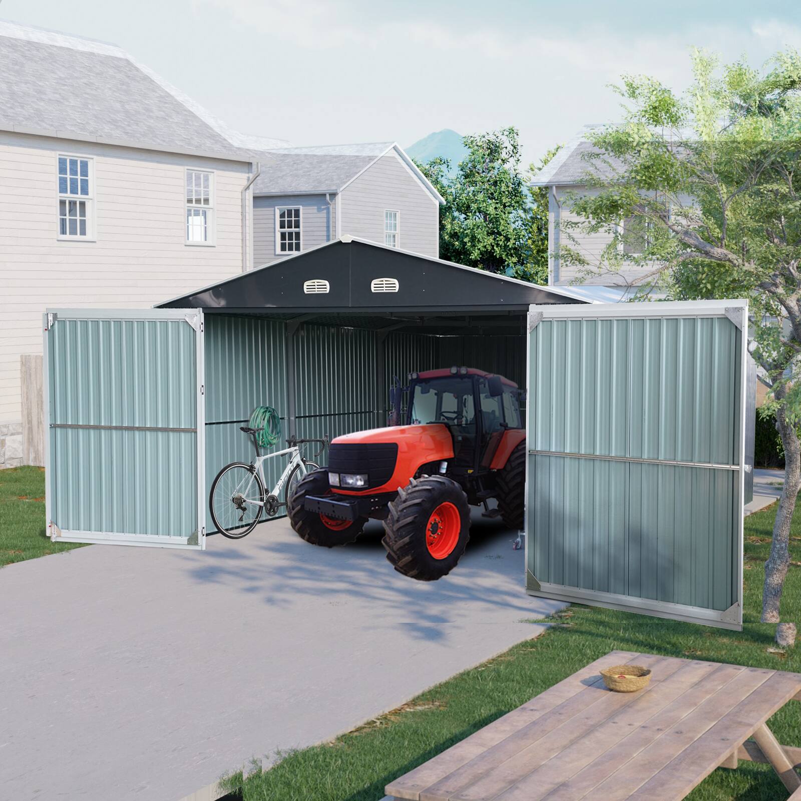 Angle. Mondawe - 20x13 FT Outdoor Storage Shed Metal Garage Shed - Black.