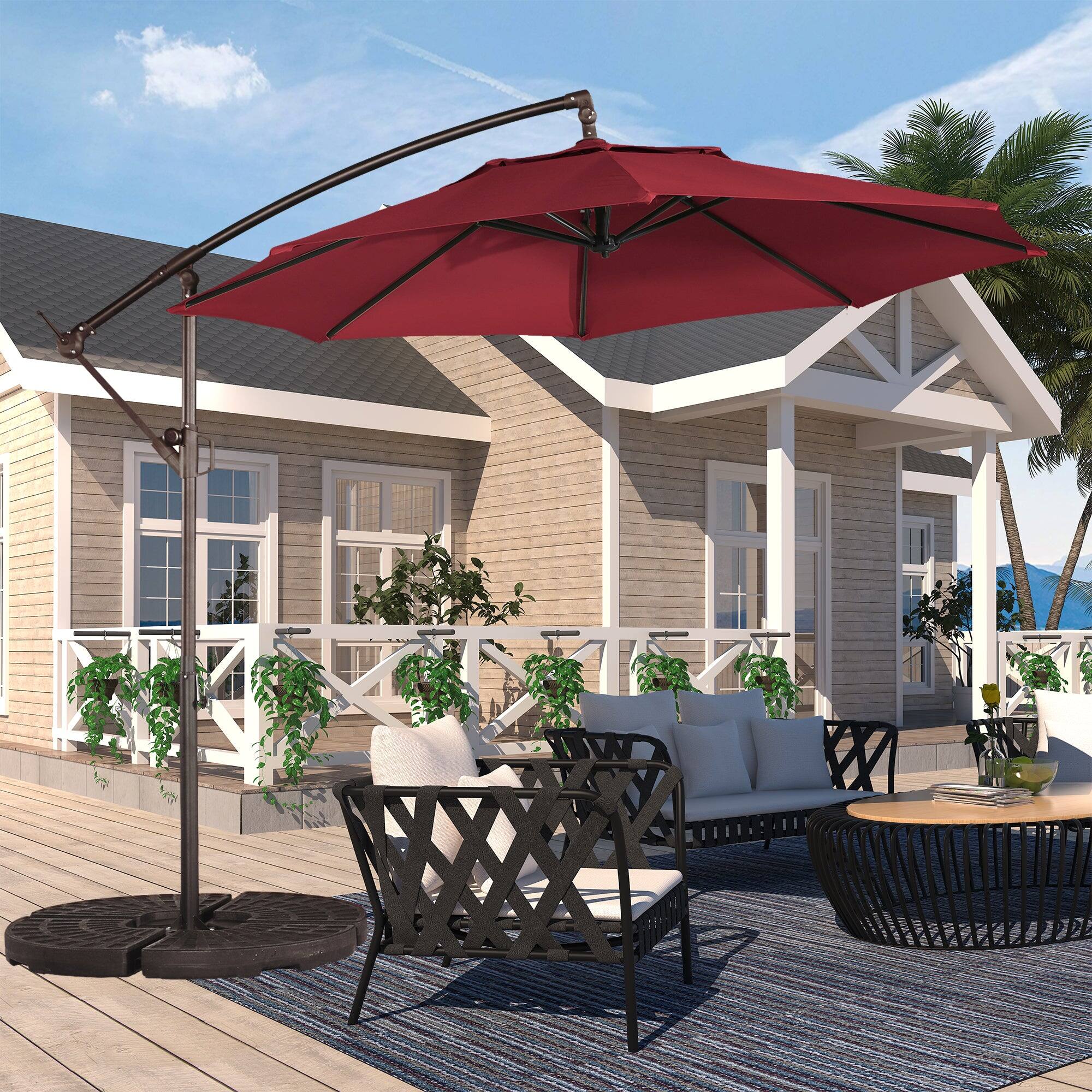 Alt View 1. Boyel Living - 10 FT Outdoor Cantilever Patio Umbrella Waterproof UV Resistant with Solar LED - Red.