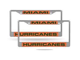 Rico Industries - Miami Hurricanes Chrome Metal Laser Cut License Plate Frame - Set of 2 Frames - Multi