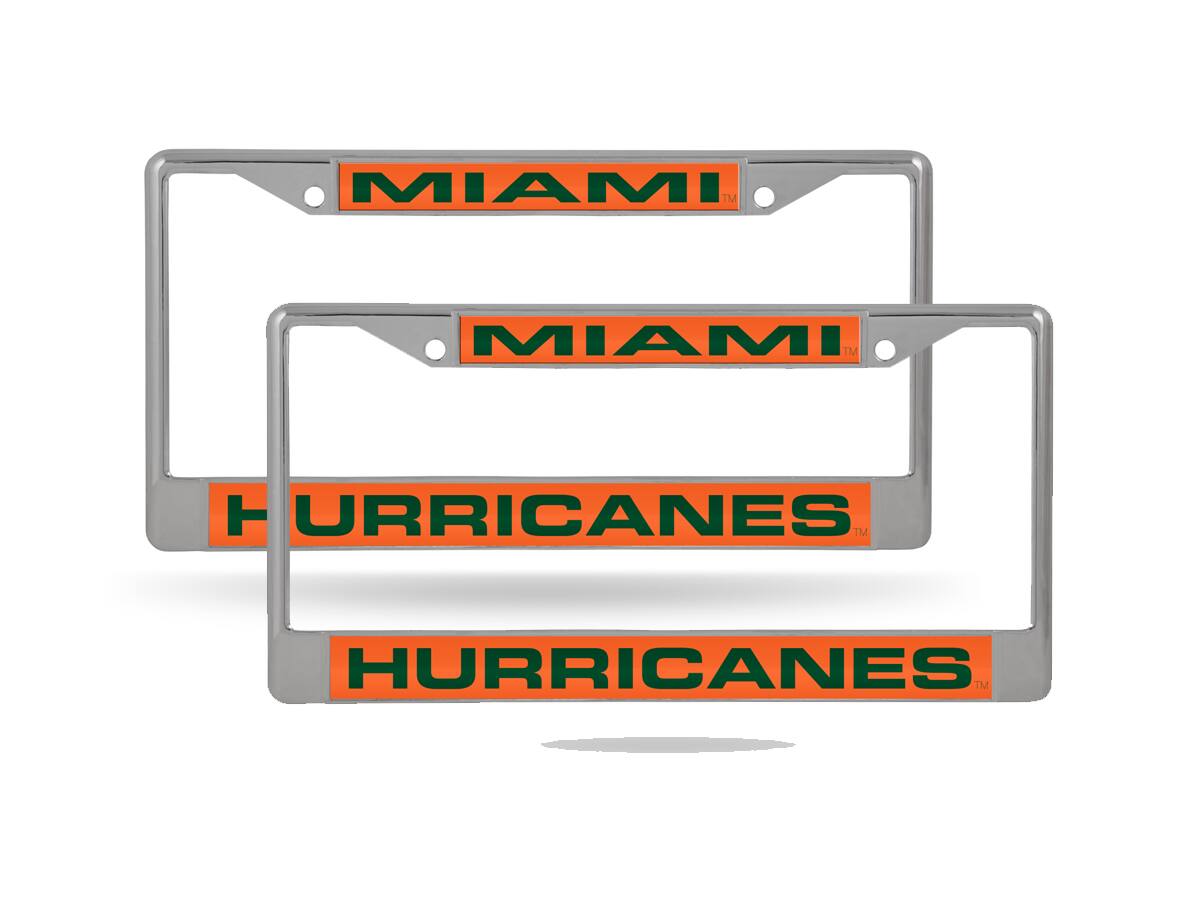 Miami Hurricanes Chrome Metal Laser Cut License Plate Frame - Set of 2 Frames