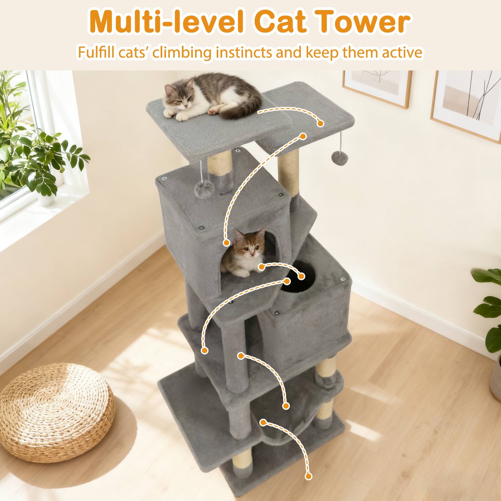 Multi-level Cat Tower  
Fulfill cats' climbing instincts and keep them active