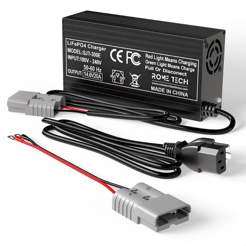 RomeTech - 14.6V 20A LiFePO4 Battery Charger Fast Charging for Lithium Battery
