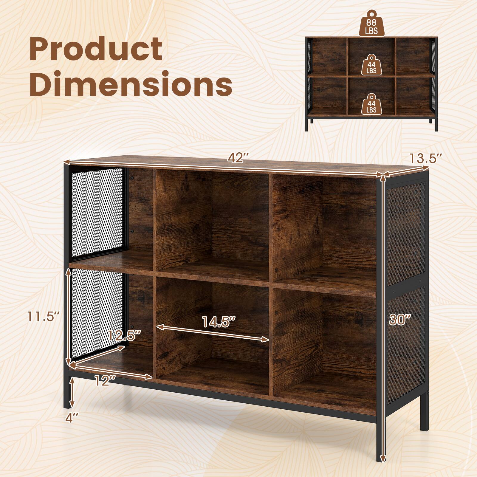Product Dimensions: 88 LBS, 44 LBS, 44 LBS, 42" x 13.5" x 11.5" x 12.5" x 14.5" x 30" x 12" x 4"