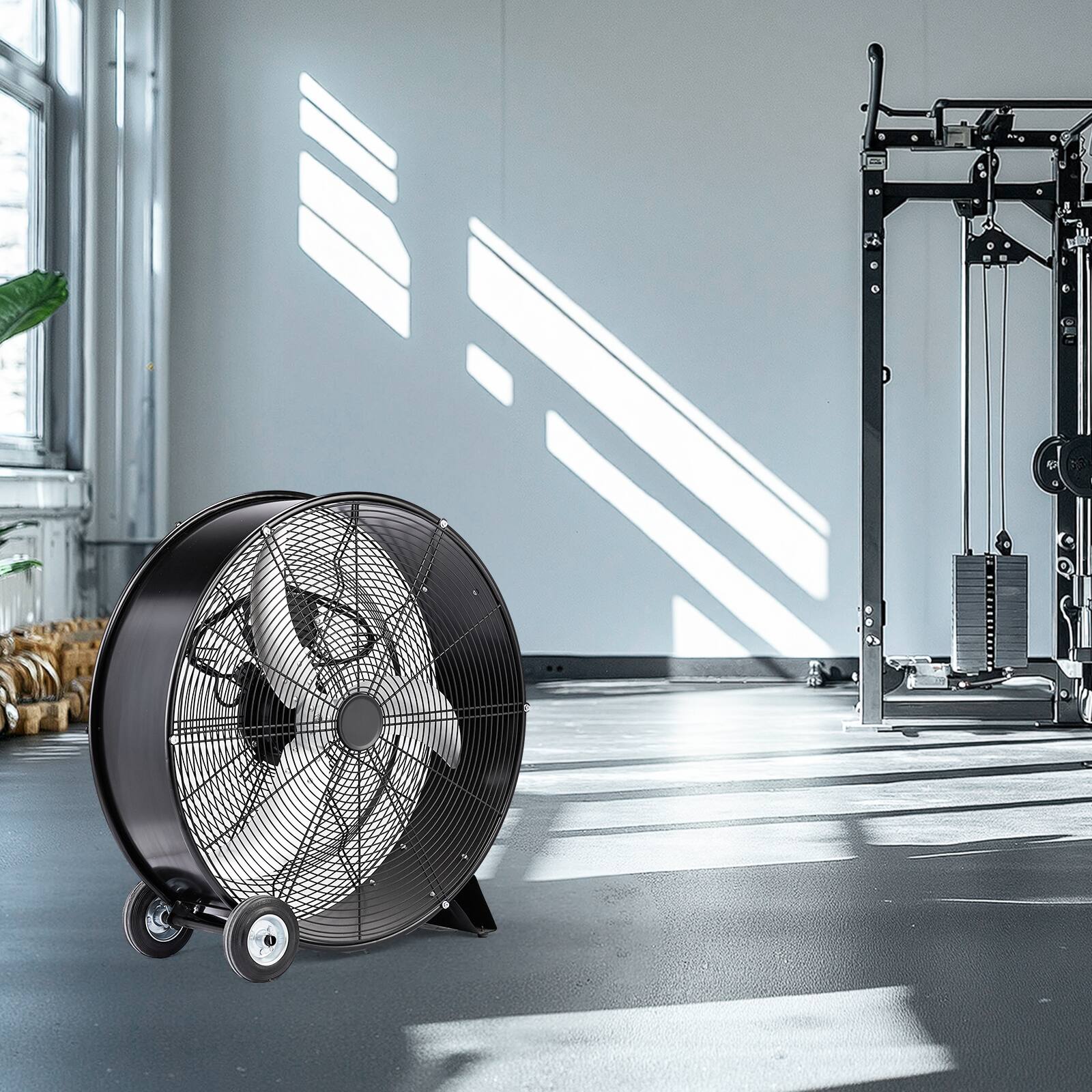 Alt View 5. Winado - 24 inch Industrial Drum Fan, 9500CFM High Velocity Metal Floor Fan with Handle, 3-Speed, Air Circulator for Gym, Barn - Black.