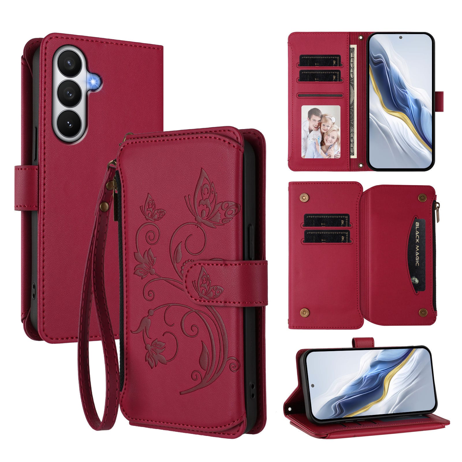 Dteck - Crossbody Wallet Case for Samsung Galaxy S26,Embossed Butterfly Flower Folio PU Leather Cover with Zipper Pocket+Strap - Red price history on PriceWatchPro