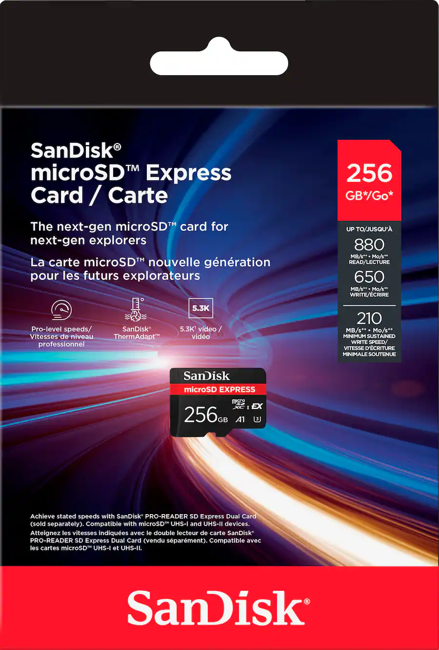 SanDisk Express 256GB microSD PCIe NVMe UHS I Memory Card